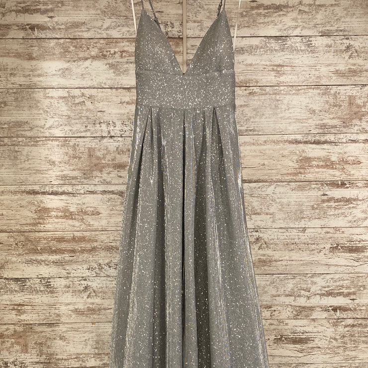 SILVER SPARKLY A LINE GOWN