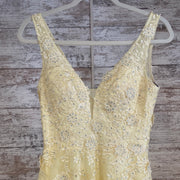 YELLOW FLORAL A LINE GOWN