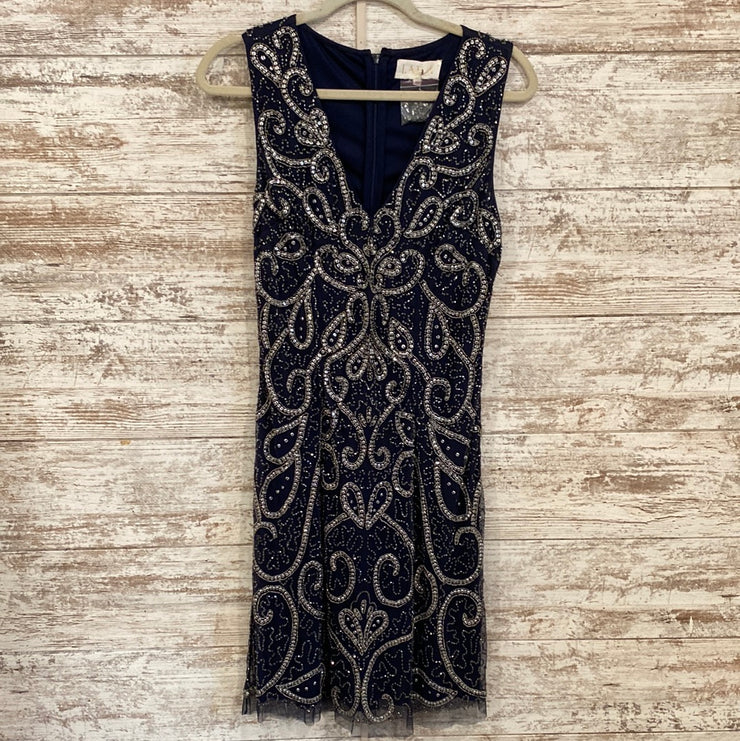 NAVY BEADED SHORT DRESS (NEW)