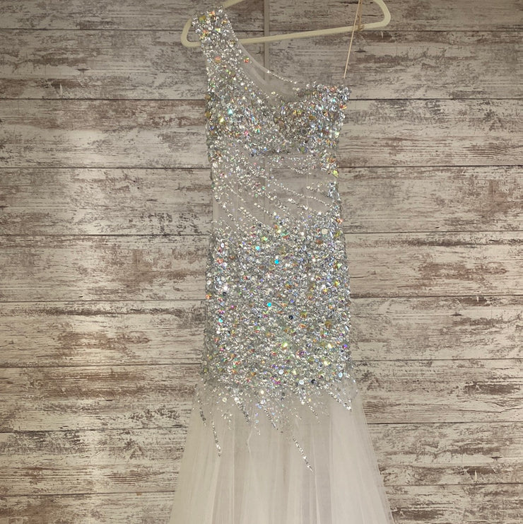 WHITE GEMMED MERMAID GOWN