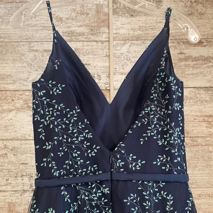 NAVY/GREEN FLORAL A LINE GOWN