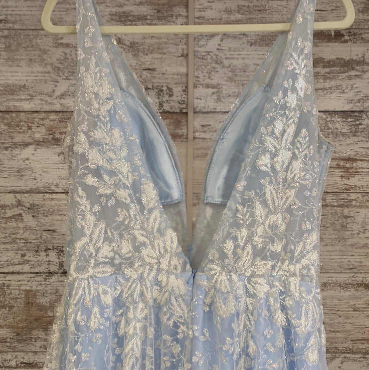 BLUE SPARKLY A LINE GOWN