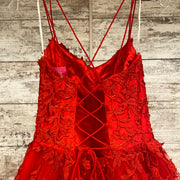 RED/FLORAL A LINE GOWN