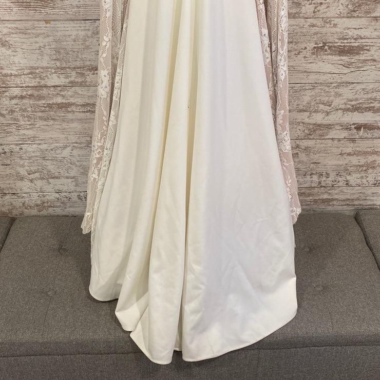 WHITE/TAN LONG EVENING GOWN