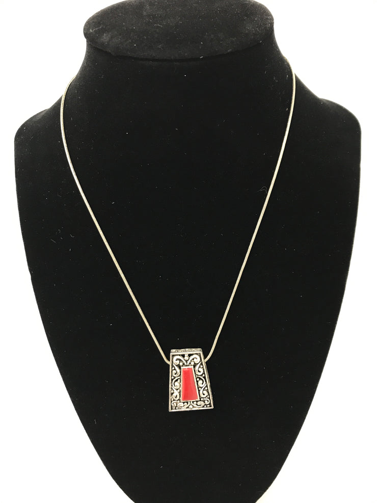 SILVER/RED CHARM NECKLACE