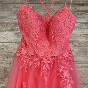 PINK/FLORAL A LINE GOWN