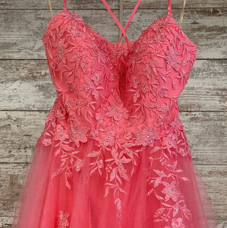 PINK/FLORAL A LINE GOWN