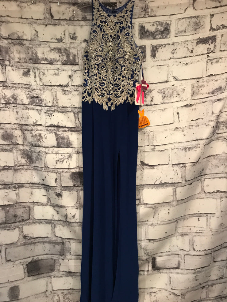 BLUE/SILVER LONG EVENING GOWN