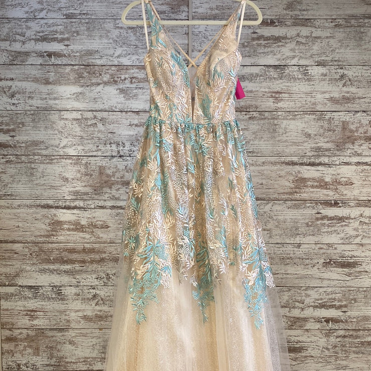 TAN/GREEN A LINE GOWN (NEW)