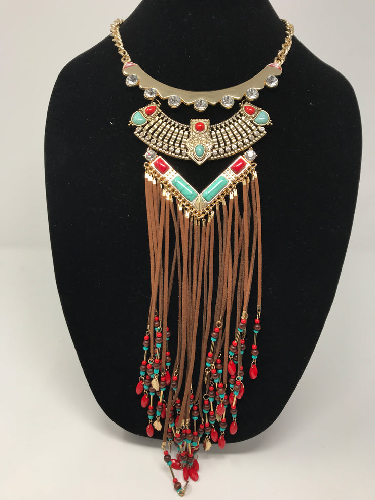 COLORFUL/BROWN LONG NECKLACE