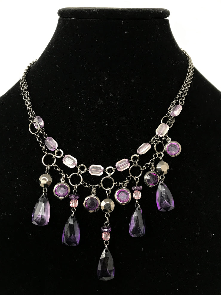 PURPLE BEAD GREY NECKLACE