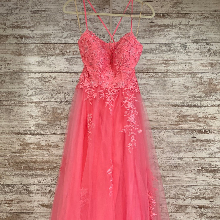 PINK/FLORAL A LINE GOWN
