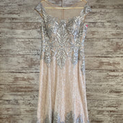 TAN/SILVER LONG EVENING GOWN