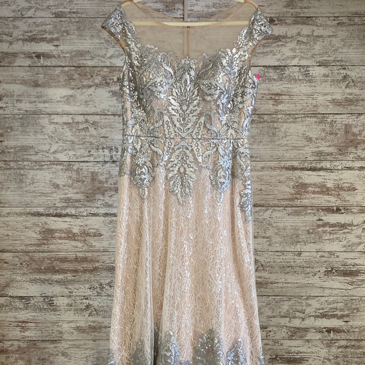 TAN/SILVER LONG EVENING GOWN