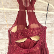 BURGUNDY LONG EVENING GOWN