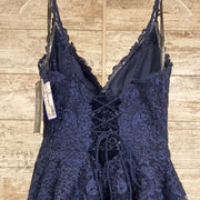 NAVY/FLORAL A LINE GOWN