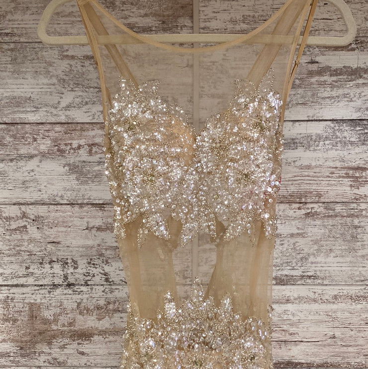 TAN/GOLD BEADED MERMAID GOWN