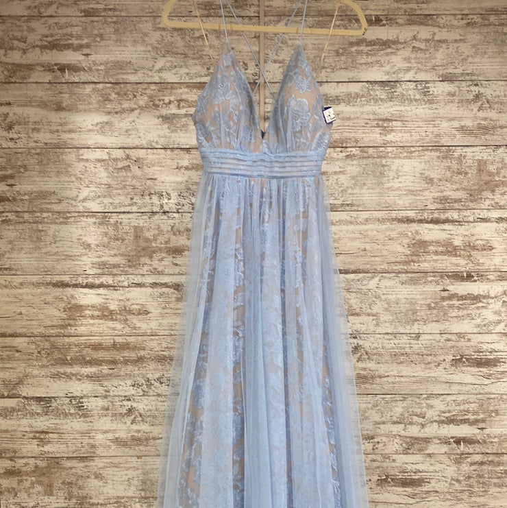 BLUE/FLORAL A LINE GOWN