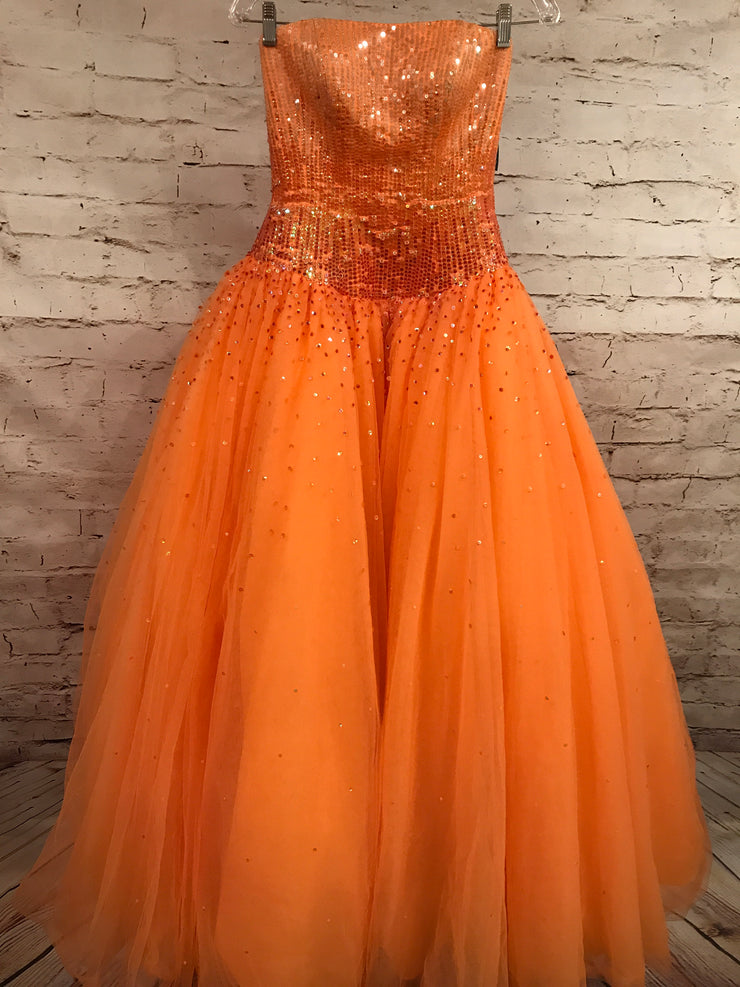 orange princess prom dress Princess Orange A-line Floral Appliues Long Formal Dress