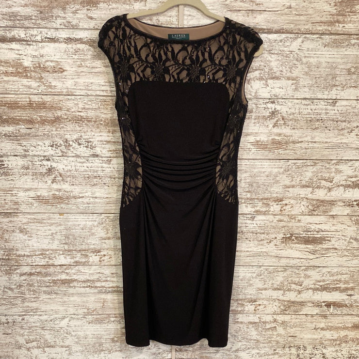 BLACK/TAN LACE SHORT DRESS