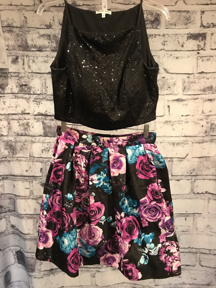 BLACK/FLORAL 2 PIECE DRESS SET