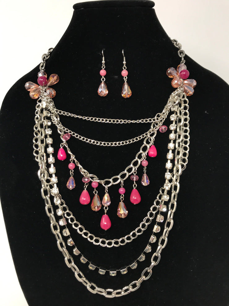 PINK/SILVER NECKLACE SET