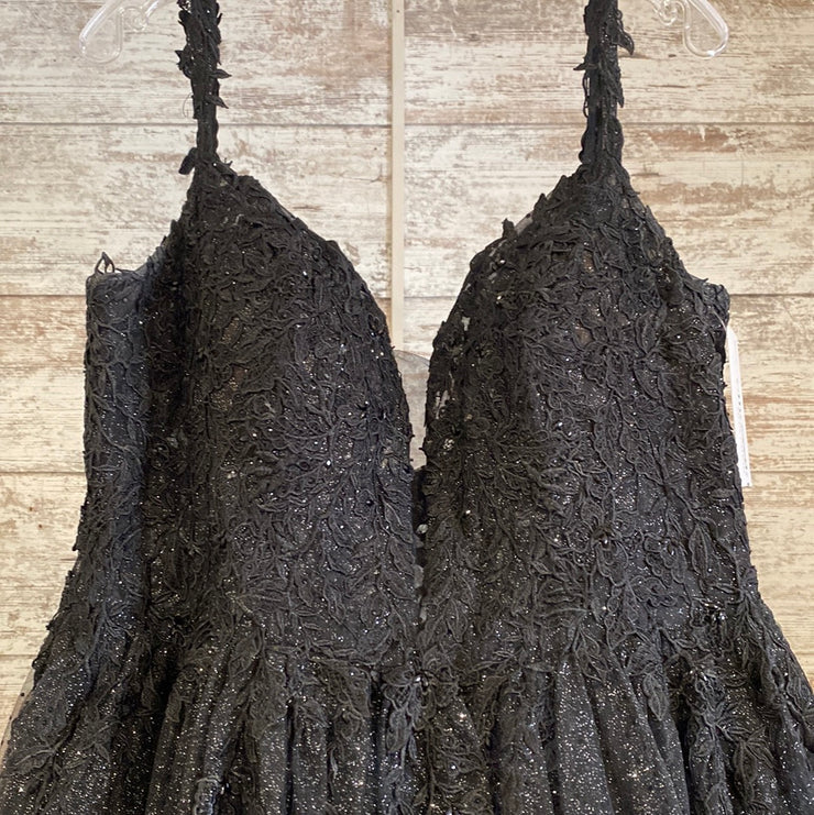 BLACK SPARKLY A LINE GOWN