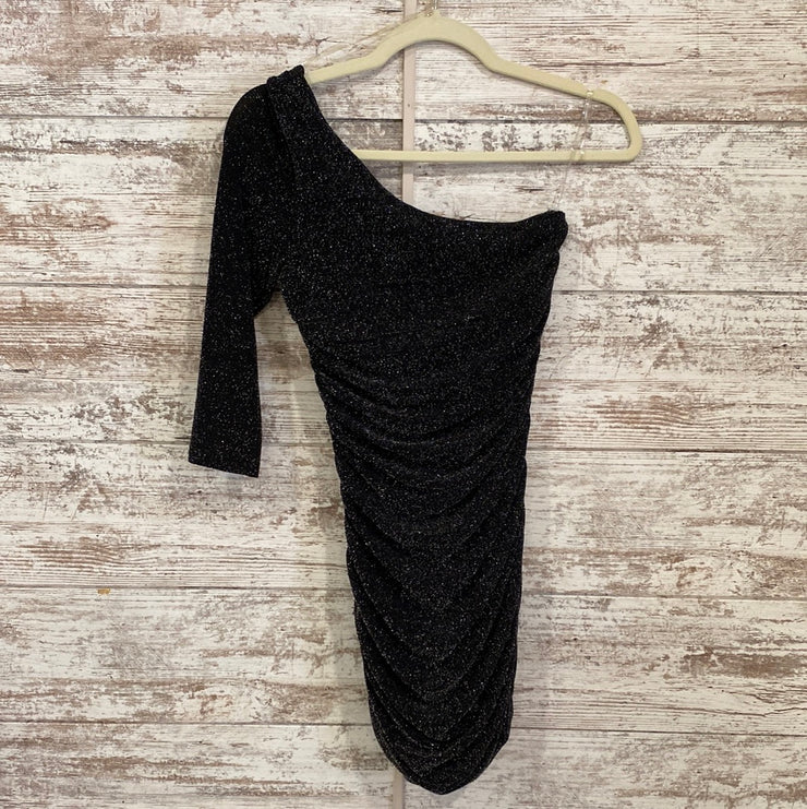 BLACK SPARKLY 1 SHOULDER DRESS