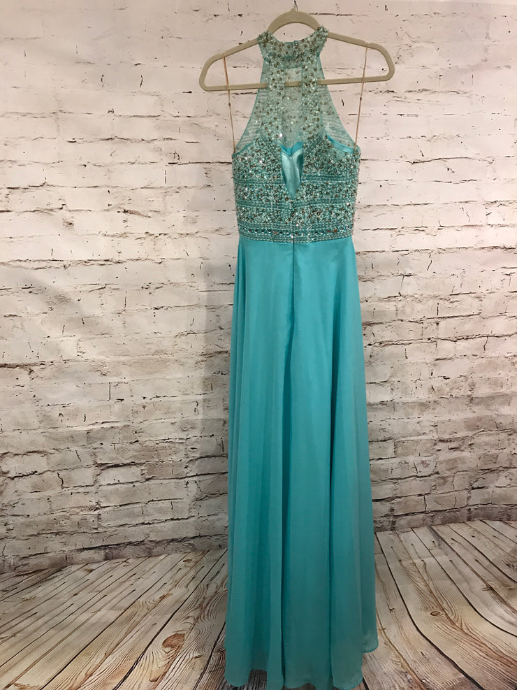 LT. BLUE BEADED TOP LONG DRESS