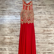 RED/GOLD LONG EVENING GOWN