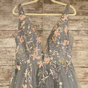GRAY/BLUE FLORAL A LINE GOWN