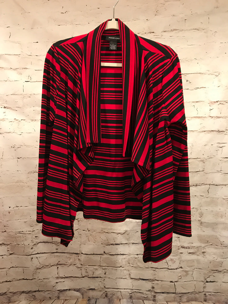 BLACK/RED STRIPED OPEN CARDIGAN