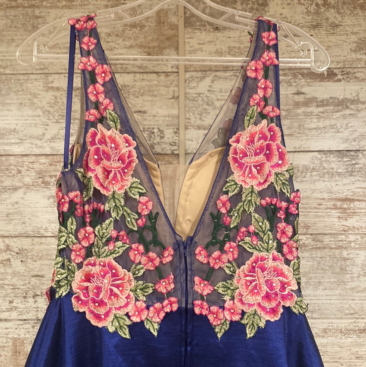 NAVY FLORAL A LINE GOWN
