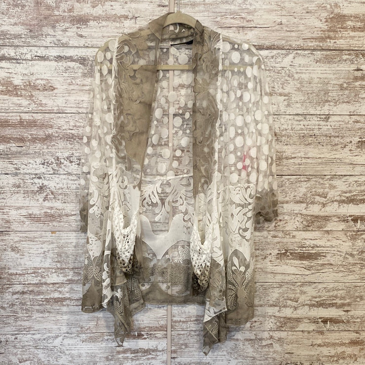 WHITE/TAN OPEN CARDIGAN