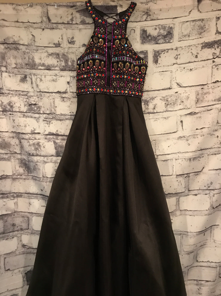 BLACK/COLOFUL BEADED A LINE