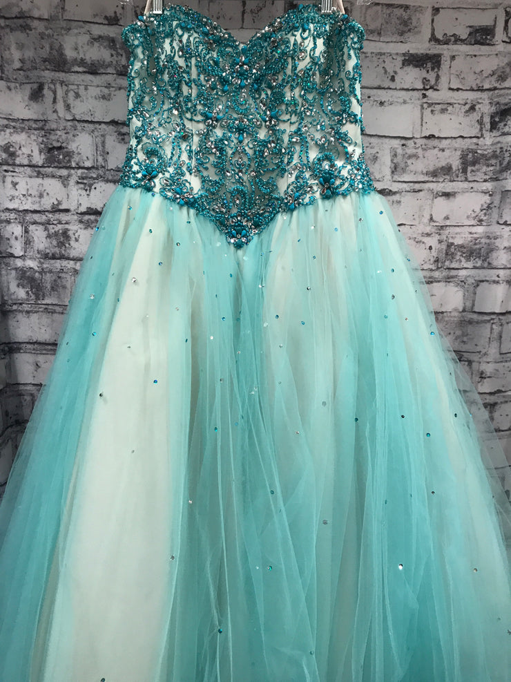 turquoise princess dress Blue Strapless Tulle Long Prom Dress, Beautiful Princess Dress with Bo