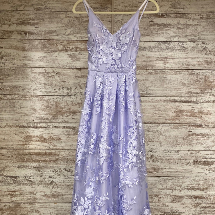 PURPLE/FLORAL A LINE GOWN