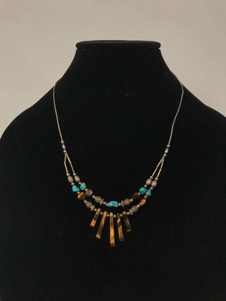 BROWN/TEAL BEADED NECKLACE