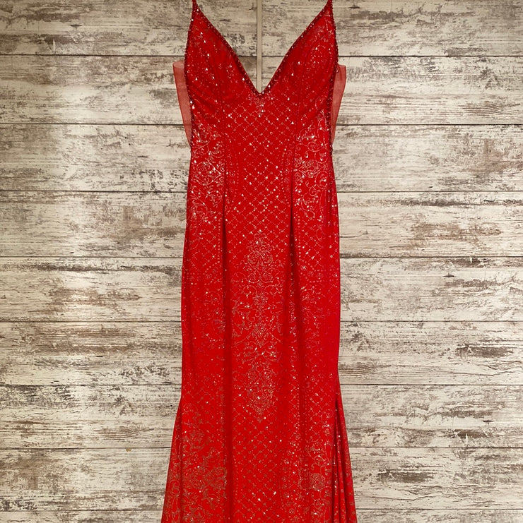 RED SPARKLY LONG EVENING GOWN