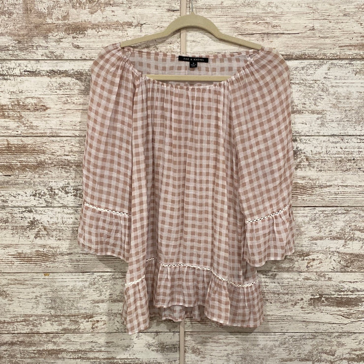 TAN/WHITE FLOWY BLOUSE