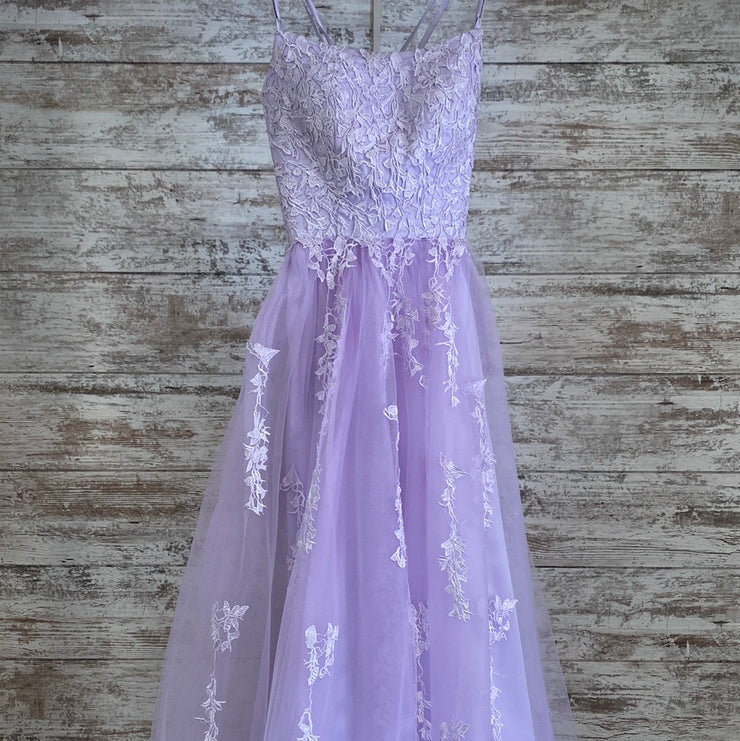 LAVENDER/FLORAL A LINE GOWN