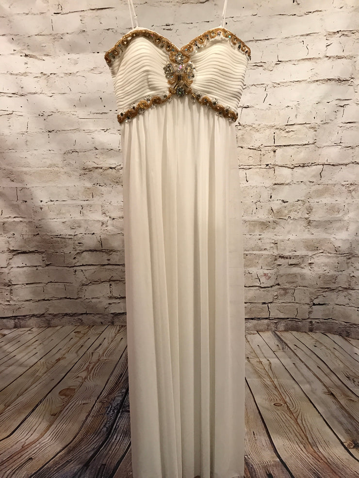 IVORY LONG BEADED EVENING GOWN