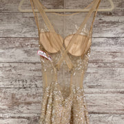 TAN/GOLD BEADED MERMAID GOWN