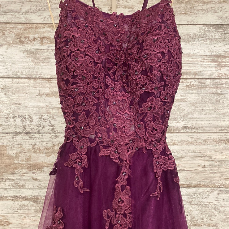 PURPLE/FLORAL A LINE GOWN