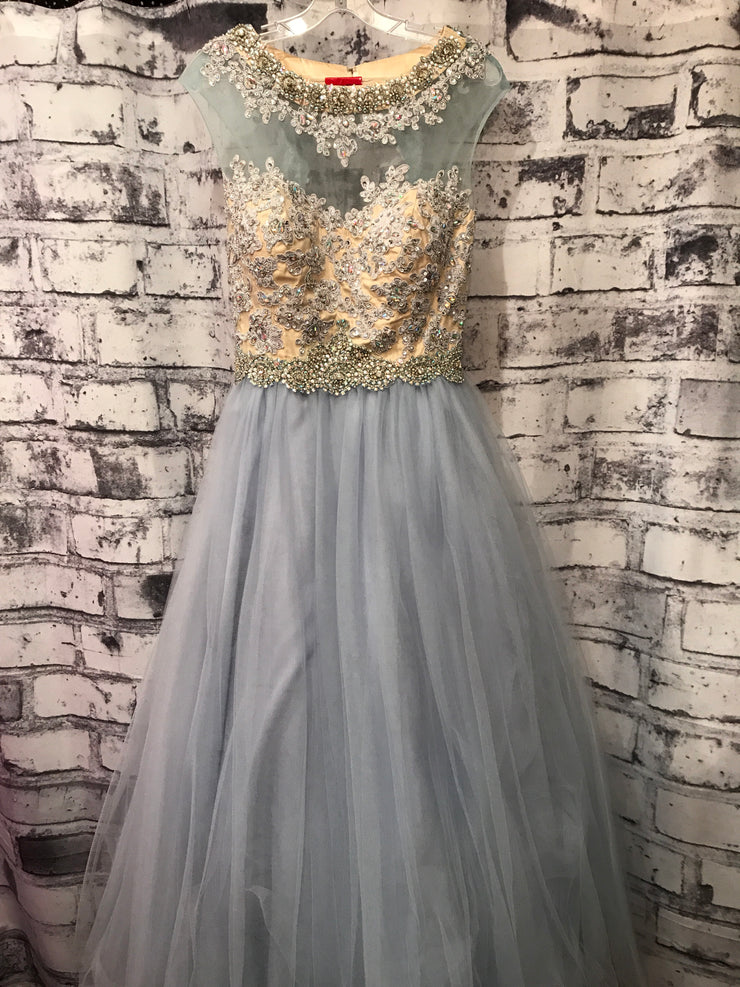 LIGHT BLUE HI NECK PRINCESS GOWN