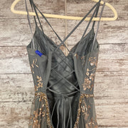 GRAY/GOLD FLORAL A LINE GOWN