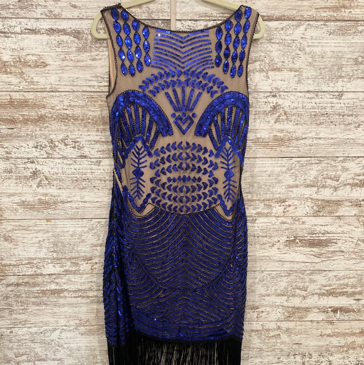 ROYAL BLUE FRINGE SHORT DRESS