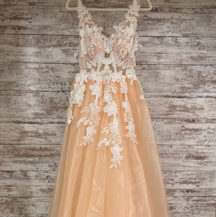 PEACH/FLORAL A LINE GOWN (NEW)