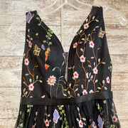 BLACK/FLORAL A LINE GOWN