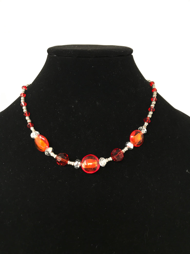 SILVER/RED BEADED NECKLACE